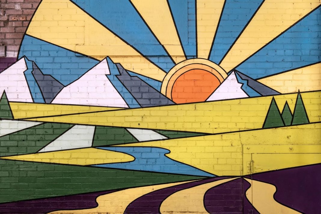 mural painting of a sun